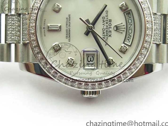 President Dial Crystal SS White Crystal Bracelet MOP on Best SS 128239 Edition Day-Date 36mm Marker A2836 BP 0117